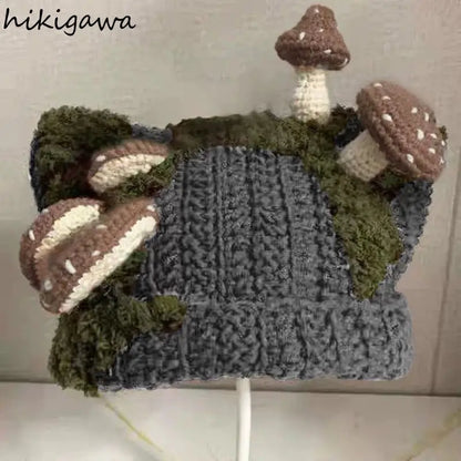 Mushroom Ear Knit Beanie – Cute Y2K Warm Hat for Women & Men