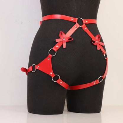 Gothic Punk Red Leather Thigh Harness Belt with Ring Detail