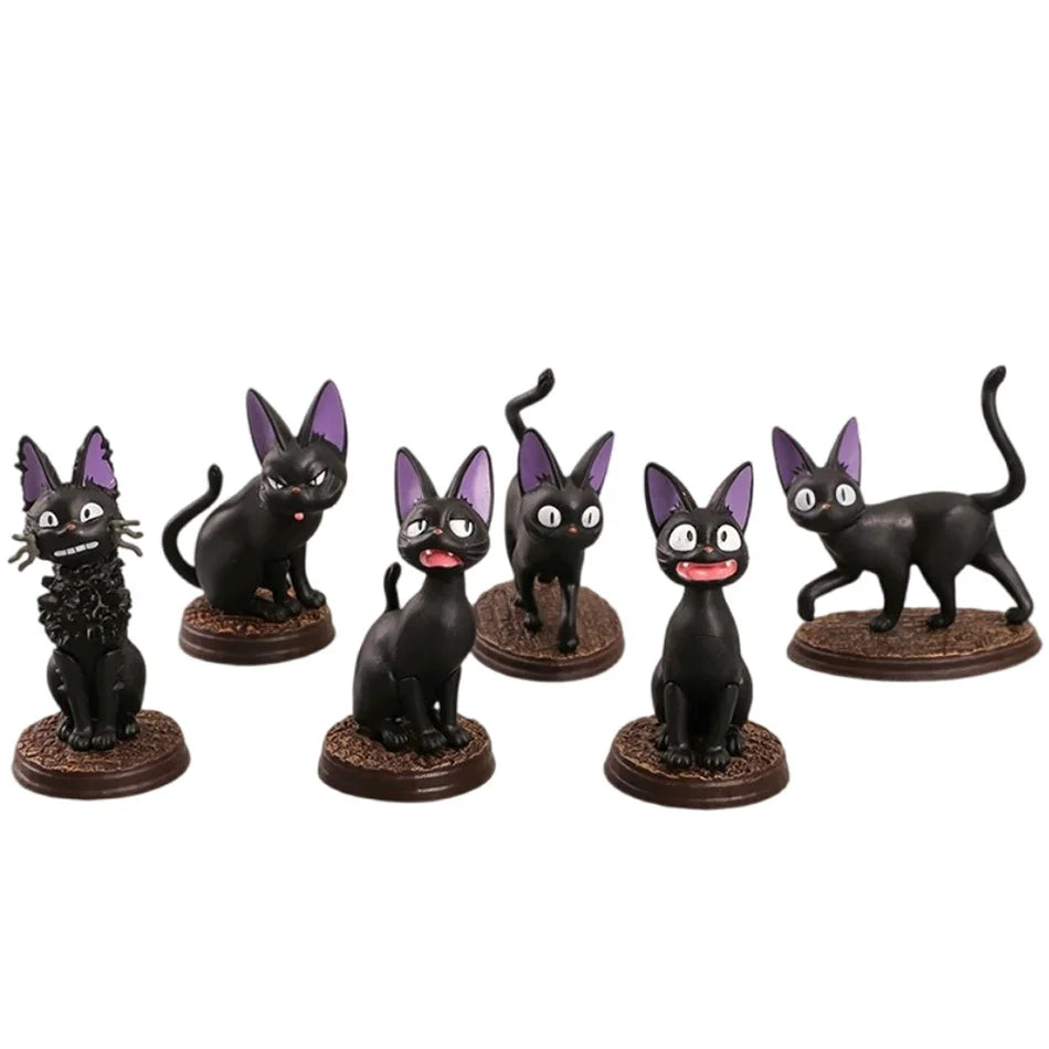 Studio Ghibli Kiki's Delivery Service Jiji Black Cat Figure Set - 6pcs PVC Mini Collectible Cats