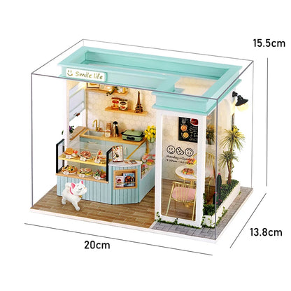 DIY 3D Puzzle Wooden Miniature Dollhouse Building Kit - Handmade Coffee House Model Gift