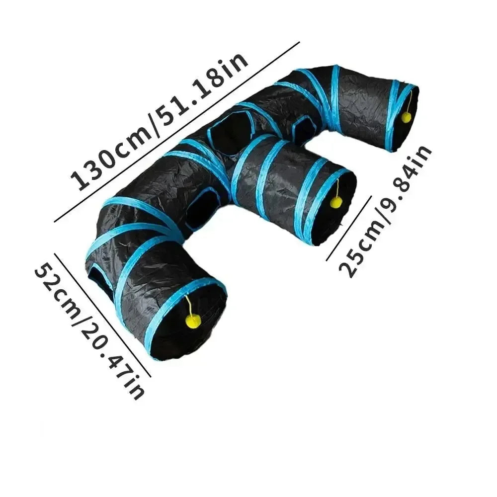Collapsible Cat Tunnel Toy – Blue & Black Pop-Up Play Tube and Hideaway for Indoor Kittens
