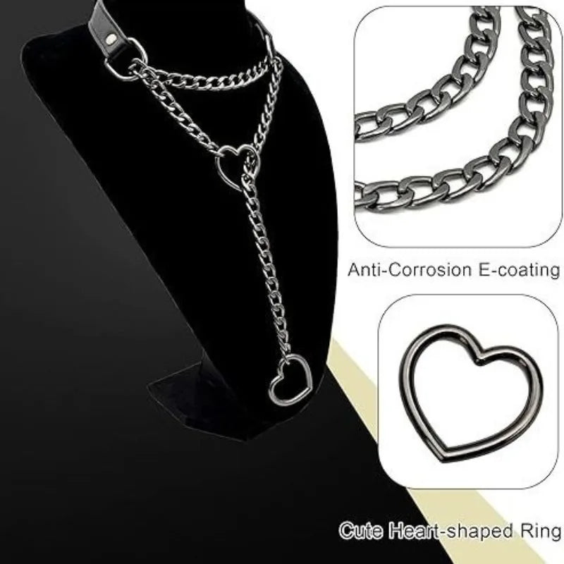 Gothic Heart Ring Layered Chain Choker Necklace