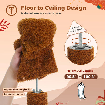 Cat Tree Floor to Ceiling Cat Tower Adjustable Height with Cat Condo Cozy Hammock and Scratching Post Tall Activity Tree Autumn Vibe