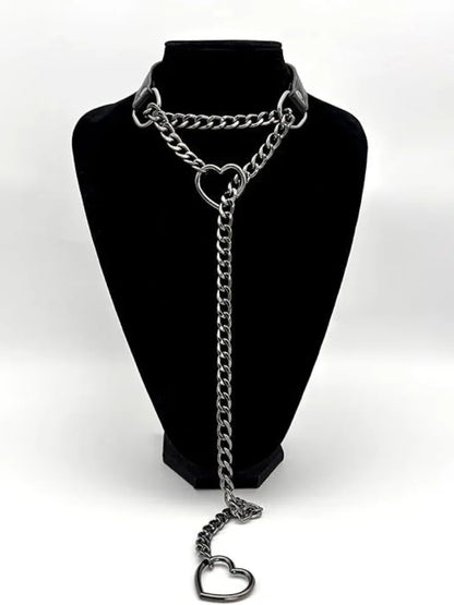 Gothic Heart Ring Layered Chain Choker Necklace