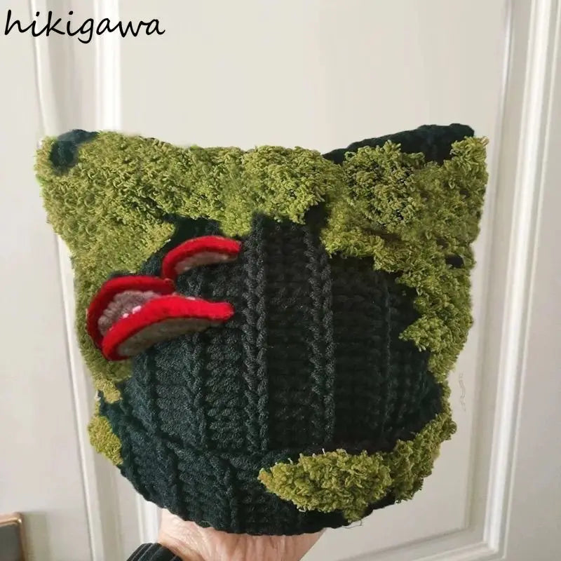 Mushroom Ear Knit Beanie – Cute Y2K Warm Hat for Women & Men