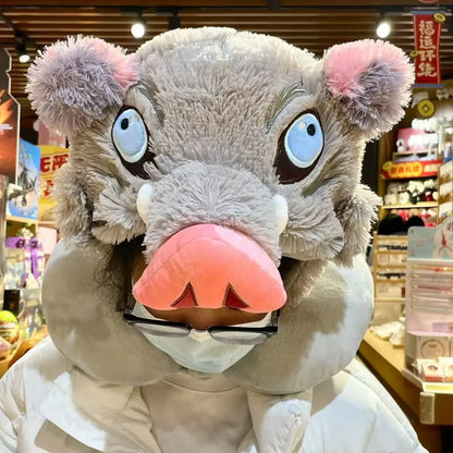 Wild Boar Head Plush Hat – Inosuke Style Winter Cosplay Headgear