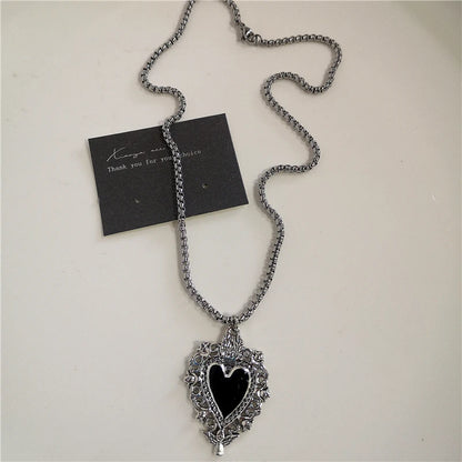 Y2K Punk Heart Cross Pendant Necklace - Grunge Goth Chain for Men Women