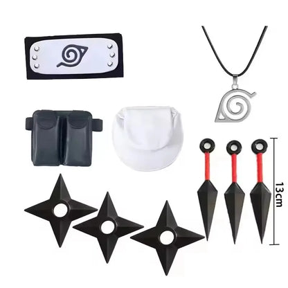 Naruto Kakashi Cosplay Accessory Set - Mask, Headband, Gloves and Kunai Props for Anime Fans