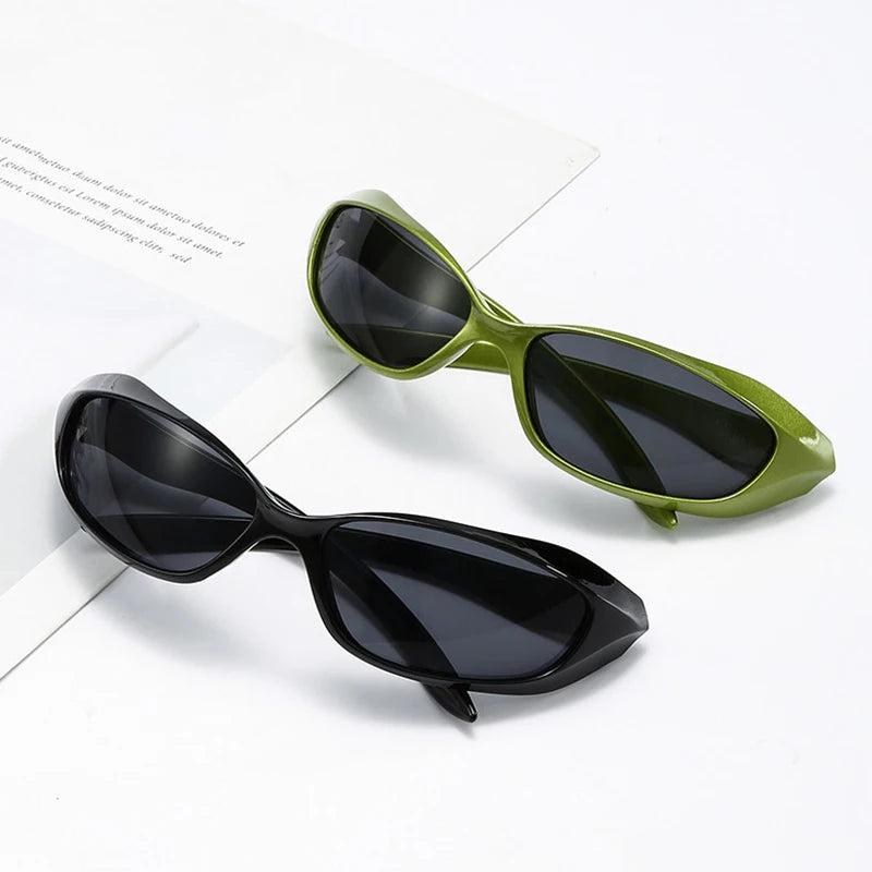 Y2K Punk Oval Sunglasses Colorful Mirror Shades Men Women