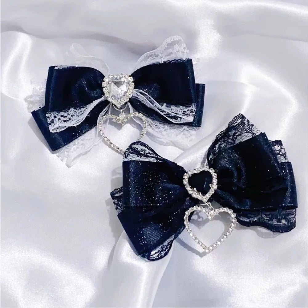 Y2K Gothic Harajuku Lace Bow Hair Clips – Lolita Double Ponytail Hairpins & DIY Bag Decor for Girls