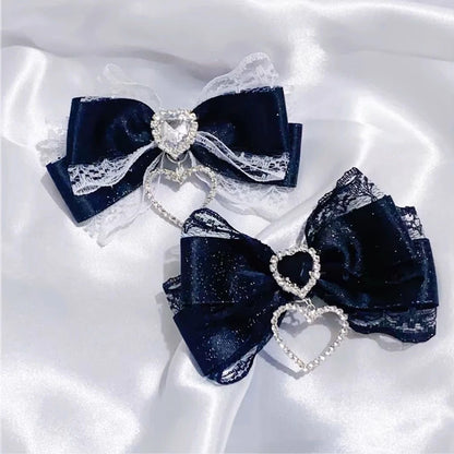Y2K Gothic Harajuku Lace Bow Hair Clips – Lolita Double Ponytail Hairpins & DIY Bag Decor for Girls