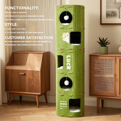 Three-Story Felt Cat Tree, With Scratching Boards And Comfortable Caves - Multi-Story Cat Apartment Tower