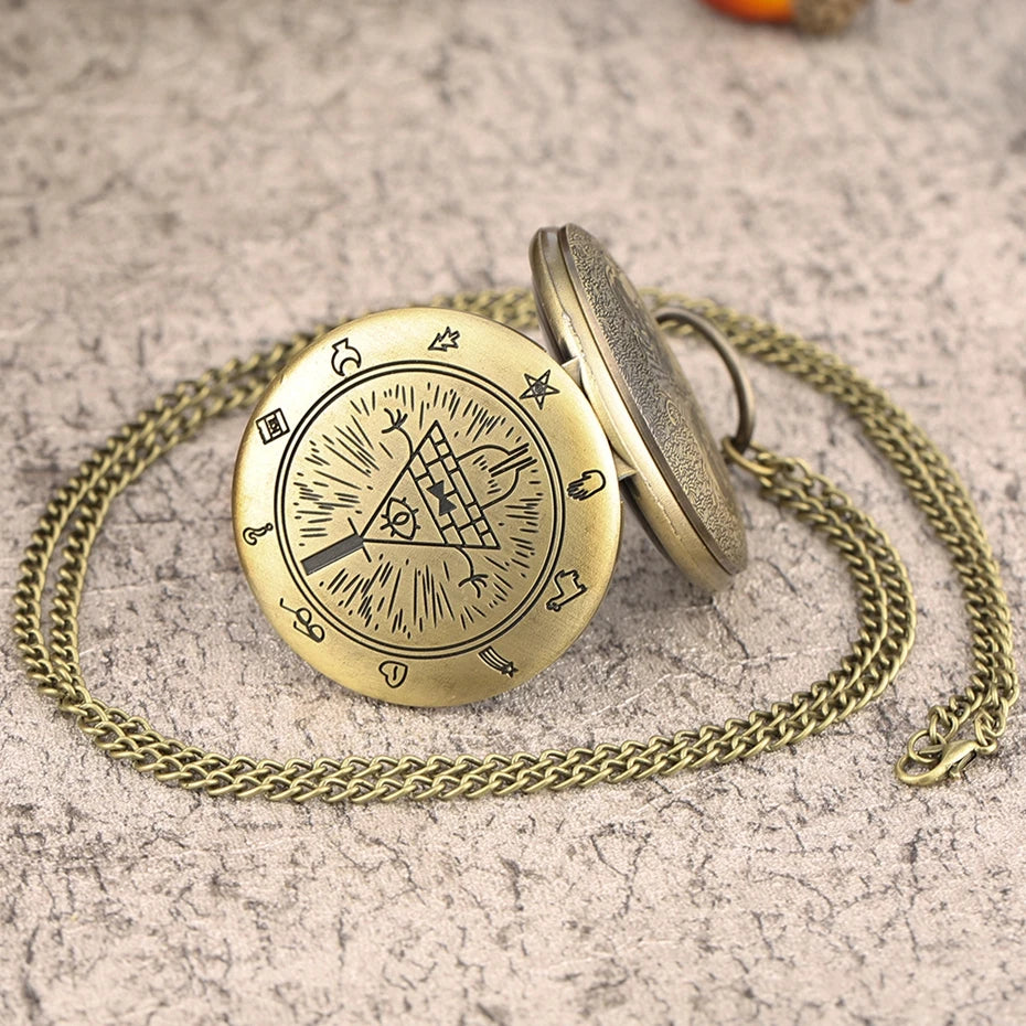 Gravity Pocket Watch Pendant Necklace - Mysterious Triangle Devil Quartz Vintage Women's Wristwatch