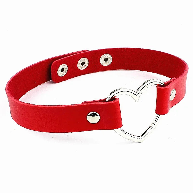 Holographic Heart Ring PU Leather Choker Necklace - Gothic Laser Collar