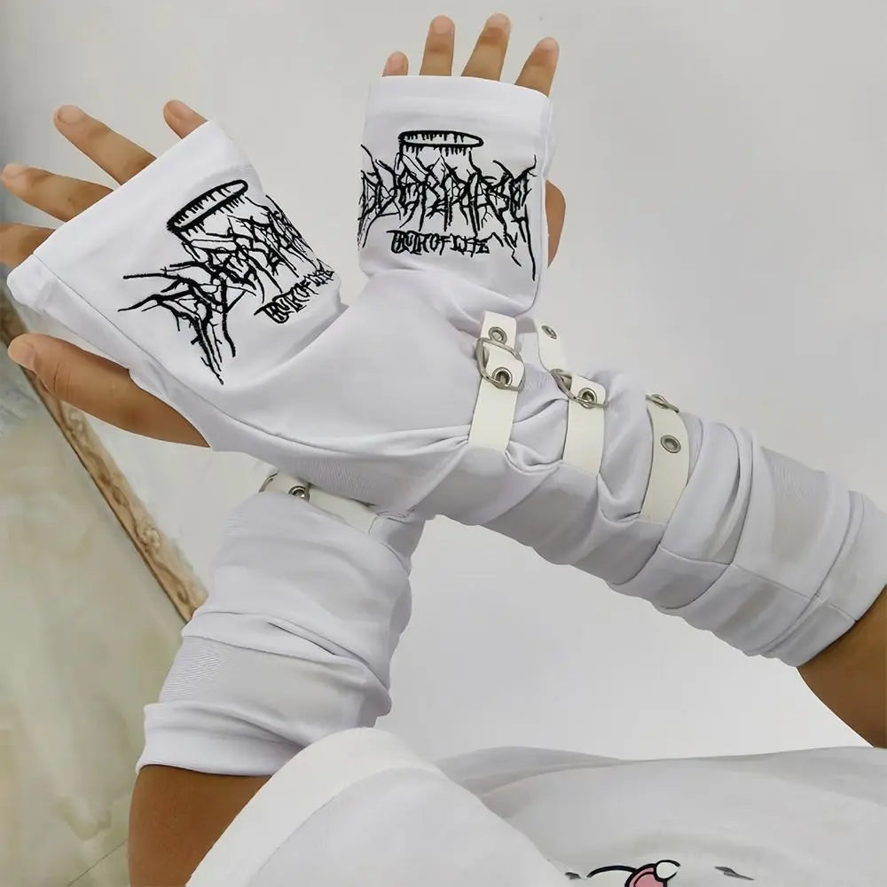 Gothic Metal Buckle Arm Sleeve Fingerless Gloves