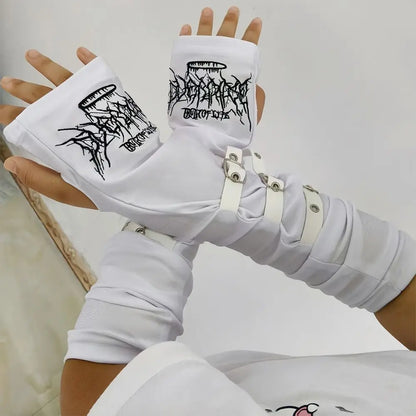 Gothic Metal Buckle Arm Sleeve Fingerless Gloves