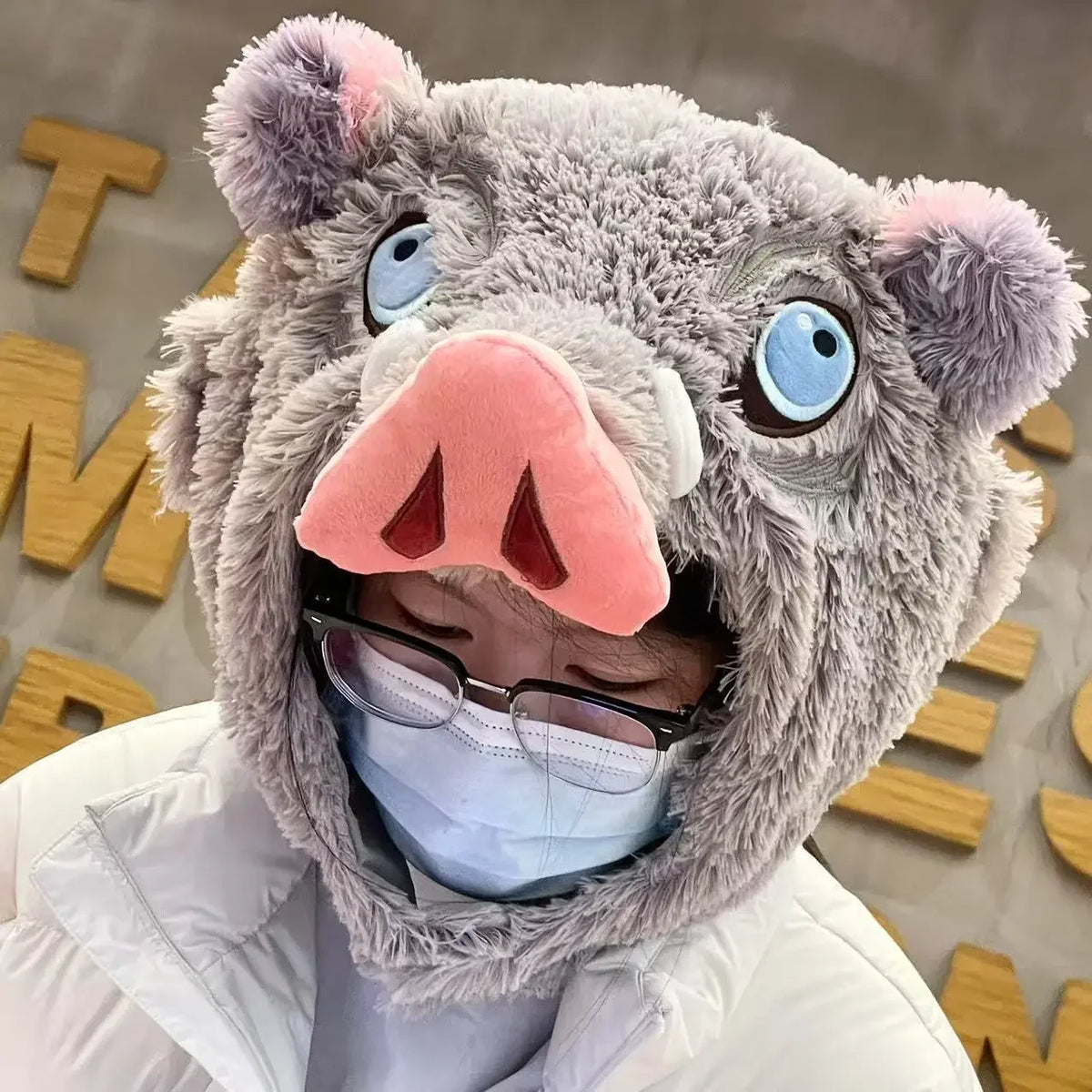 Wild Boar Head Plush Hat – Inosuke Style Winter Cosplay Headgear