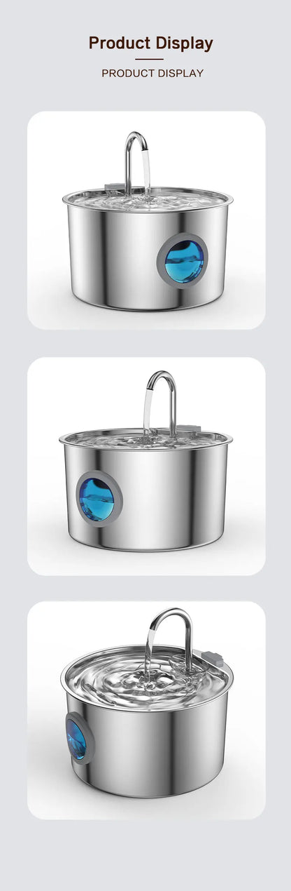 Stainless Steel Cat Water Fountain 108oz/3.2L for Cats, Dogs and Small Pets, with Quiet Operation & LED Light, Easy to Clean & Assemble