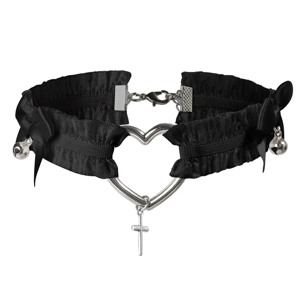 Gothic Lace Bow Garter Punk Heart Cross Choker Leg Ring Strap Women Lingerie