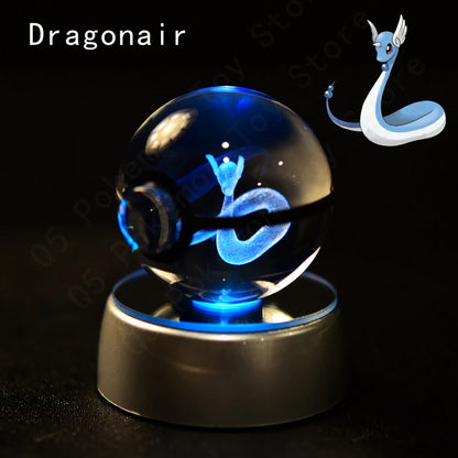 Pokemon 3D Crystal Ball Night Light - Glass Pokeball LED Lamp with Pikachu, Mewtwo & Gengar