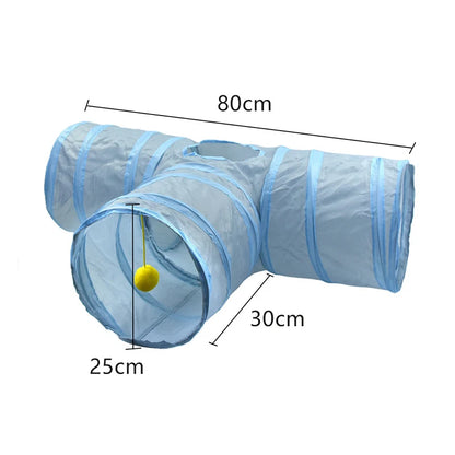 3-Way Foldable Cat Tunnel – Gray Pet Play Tube with Peep Hole for Kittens