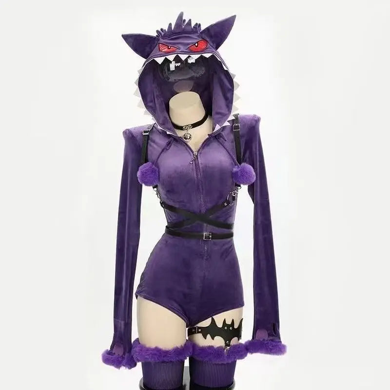 Pikachu Cosplay Hooded Bodysuit for Women – Yellow Plush Jumpsuit with Tail and Socks