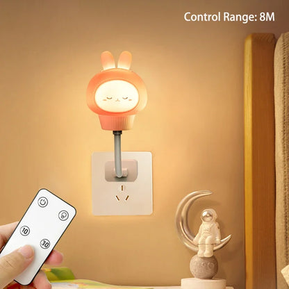 Cute Cartoon LED Night Light – USB Remote Control Bear, Chick & Kitten Bedside Lamp for Kids
