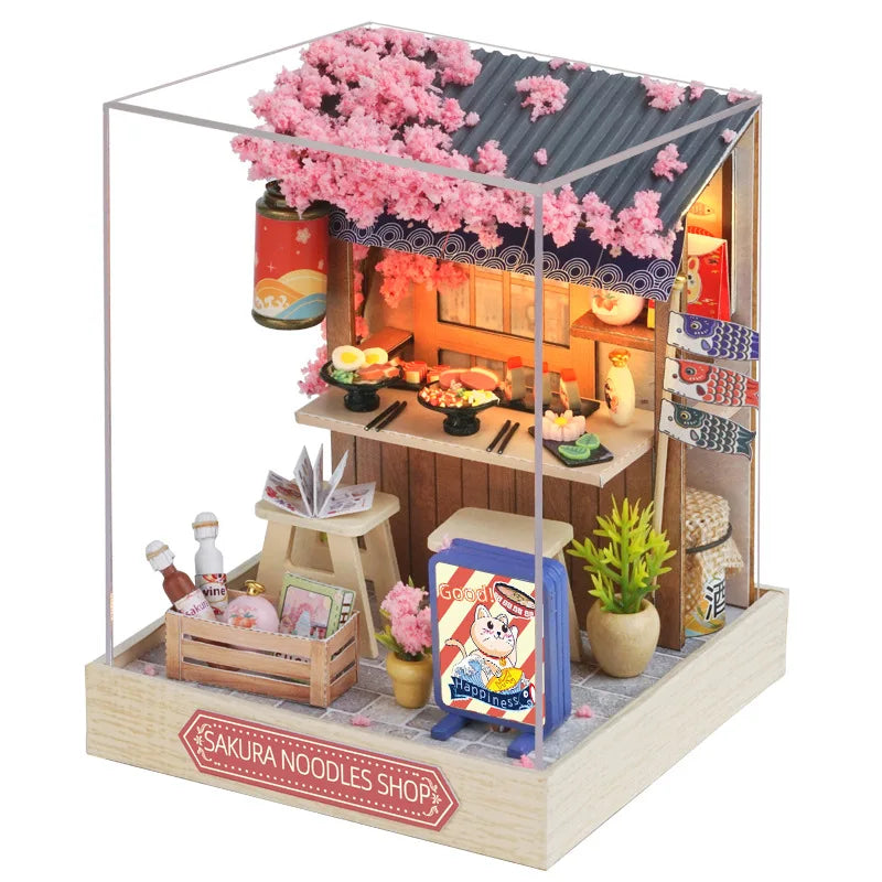 DIY 3D Puzzle Wooden Miniature Dollhouse Building Kit - Handmade Coffee House Model Gift