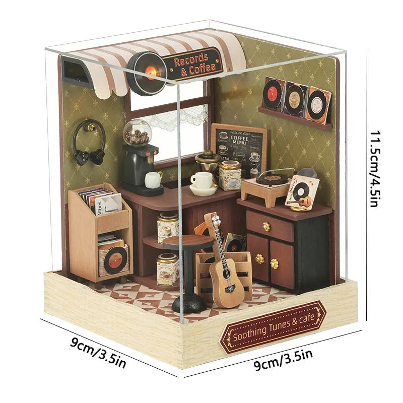 DIY 3D Puzzle Wooden Miniature Dollhouse Building Kit - Handmade Coffee House Model Gift