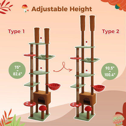 Cat Tree Floor to Ceiling Cat Tower Adjustable Height with Cat Condo Cozy Hammock and Scratching Post Tall Activity Tree Autumn Vibe