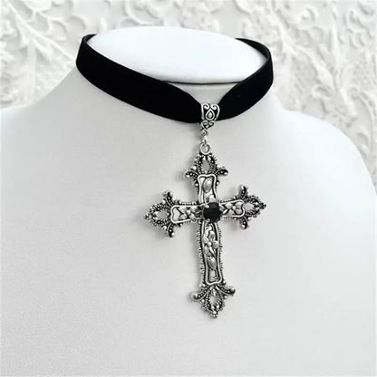 Gothic Black Zircon Crucifix Drop Earrings – Silver Punk Cross Dangle Earrings for Women