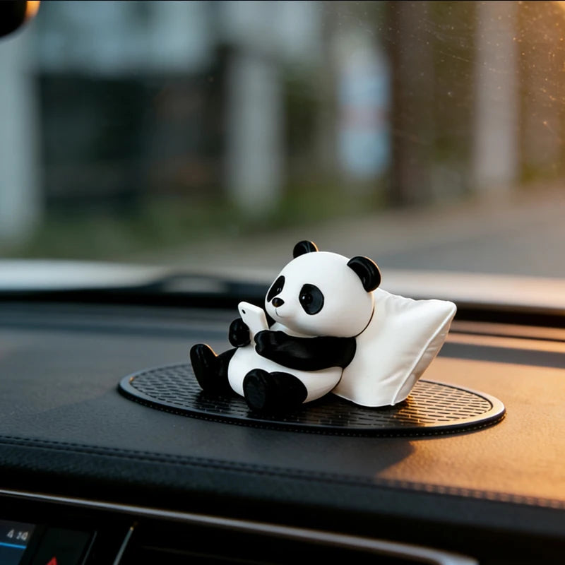 Cute Panda Sculpture Ornament – Creative Animal Figurine for Desk, Office & Car Decor