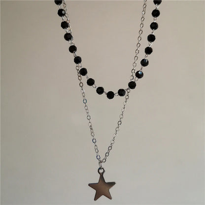 Punk Star Heart Cross Double Layer Chain Necklace – Y2K Grunge & EMO Rock Style for Men and Women