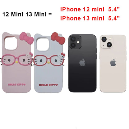 Cute 3D Cat with Glasses Silicone Phone Case – Soft Cartoon Cover for iPhone