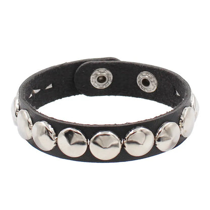 Punk Rivet Chain Leather Bracelet – Spiked Rock Wristband Cuff for Men & Women