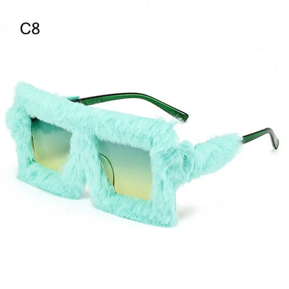 Y2K Oversized Plush Sunglasses Fluffy Winter Shades Halloween Novelty Glasses