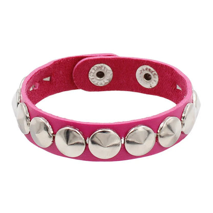 Punk Rivet Chain Leather Bracelet – Spiked Rock Wristband Cuff for Men & Women