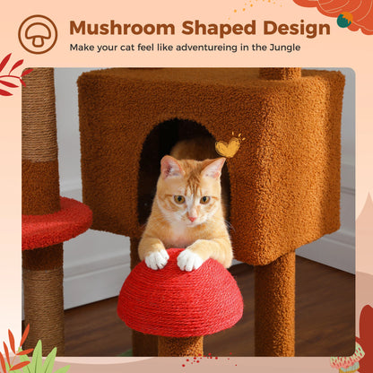 Cat Tree Floor to Ceiling Cat Tower Adjustable Height with Cat Condo Cozy Hammock and Scratching Post Tall Activity Tree Autumn Vibe