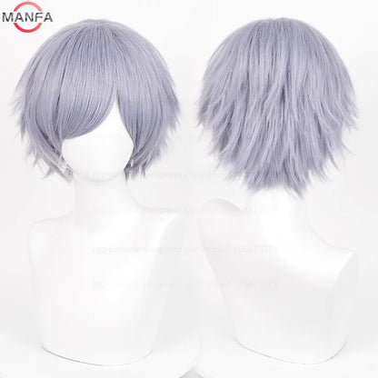 Short Straight Anime Cosplay Wig – 30cm Heat Resistant Synthetic Hair in Solid & Mixed Colors for Men and Women