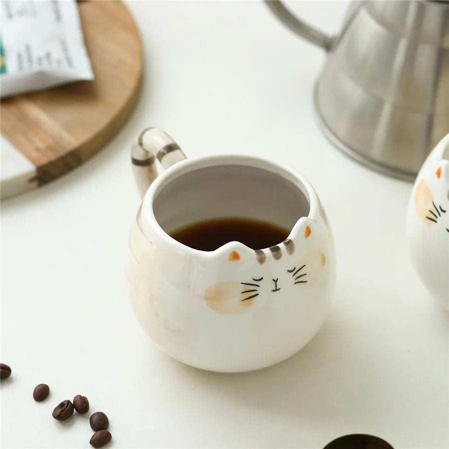 Cute Ceramic Cat Mug – 380ml Cat Shaped Coffee, Milk & Water Cup, Kawaii Kitten Gift for Cat Lovers