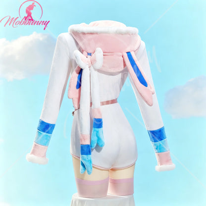Kawaii Fluffy Hooded Bodysuit Romper – Deep V Bunny Cosplay Costume with Choker & Socks