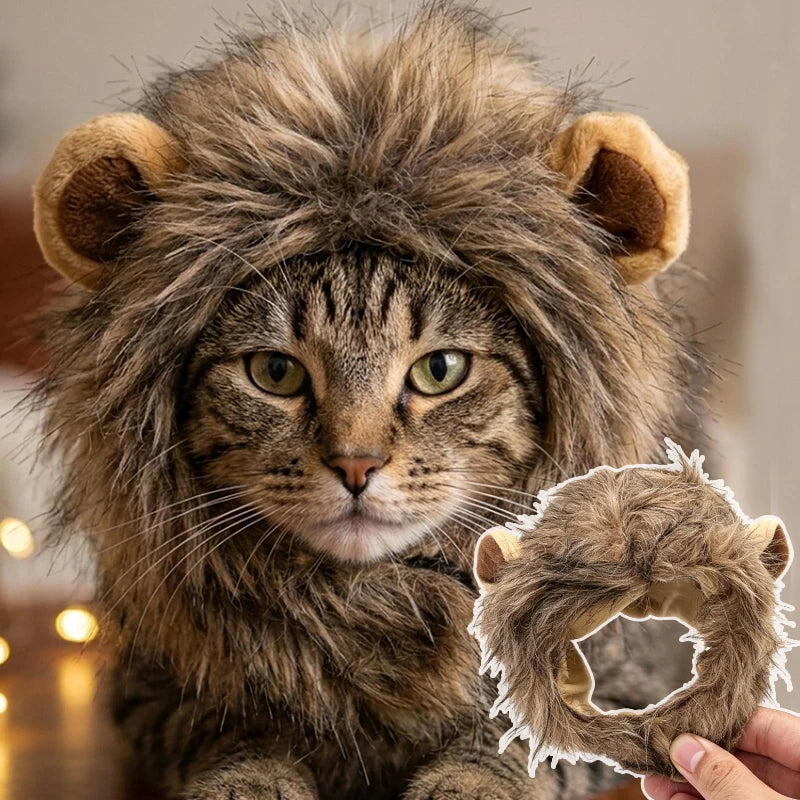 Fluffy Lion Mane Cat Dog Wig – Halloween Party Pet Costume Headwear Hat