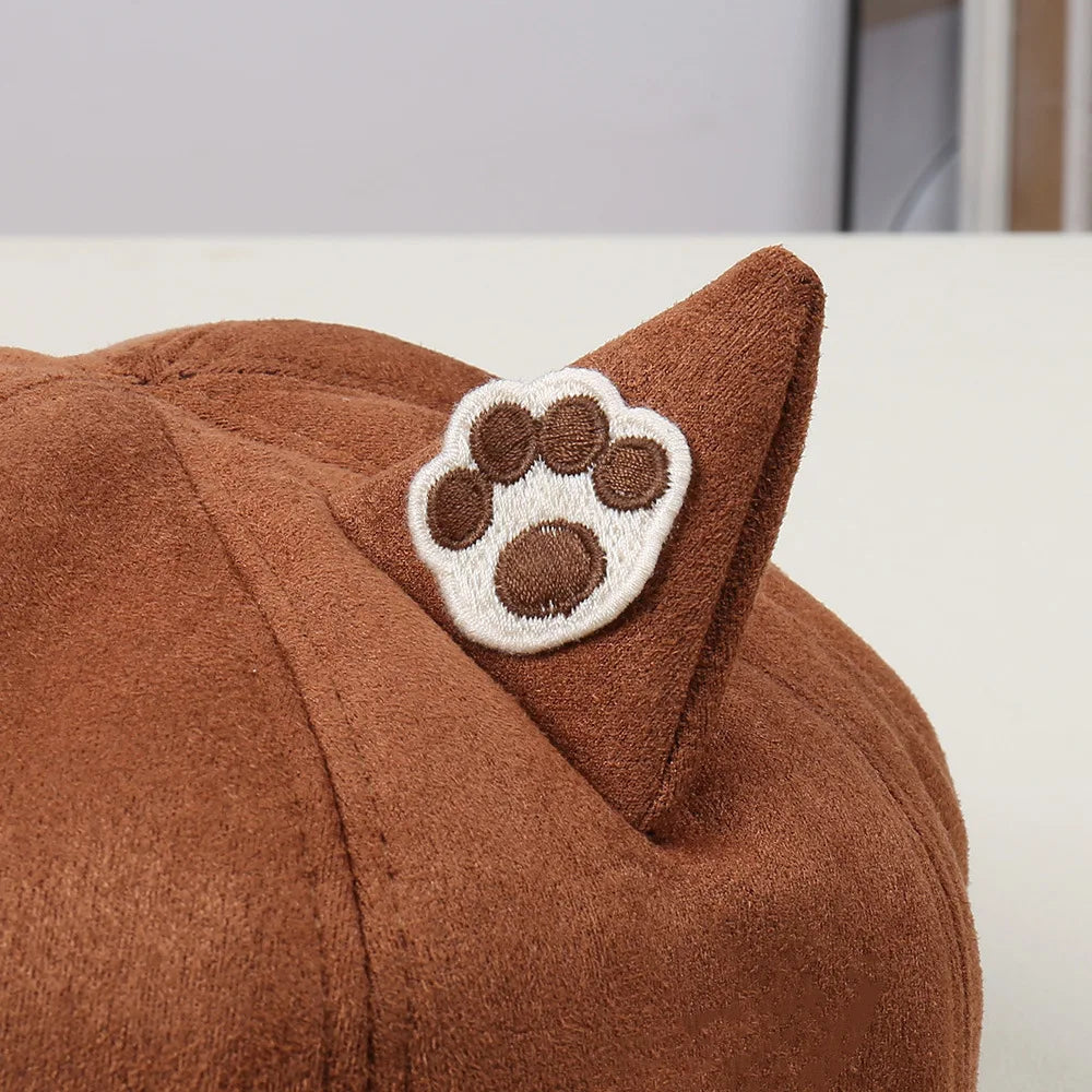 Vintage Cat Ear Newsboy Cap - Harajuku Kawaii Cat Paw Baker Boy Beret Hat