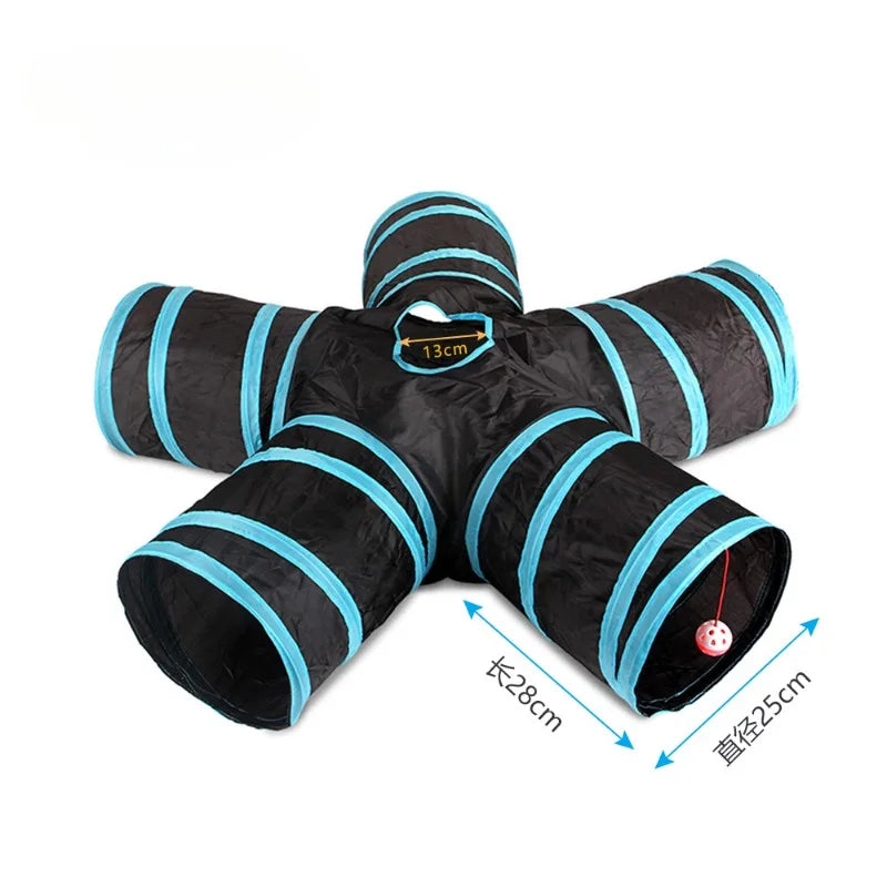 Collapsible Cat Tunnel Toy – Blue & Black Pop-Up Play Tube and Hideaway for Indoor Kittens