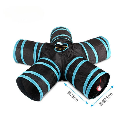 Collapsible Cat Tunnel Toy – Blue & Black Pop-Up Play Tube and Hideaway for Indoor Kittens