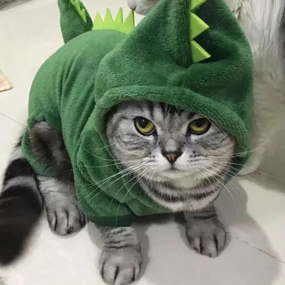 Dinosaur Costume Hoodie for Cats & Small Dogs – Cozy Fleece Halloween Sweater