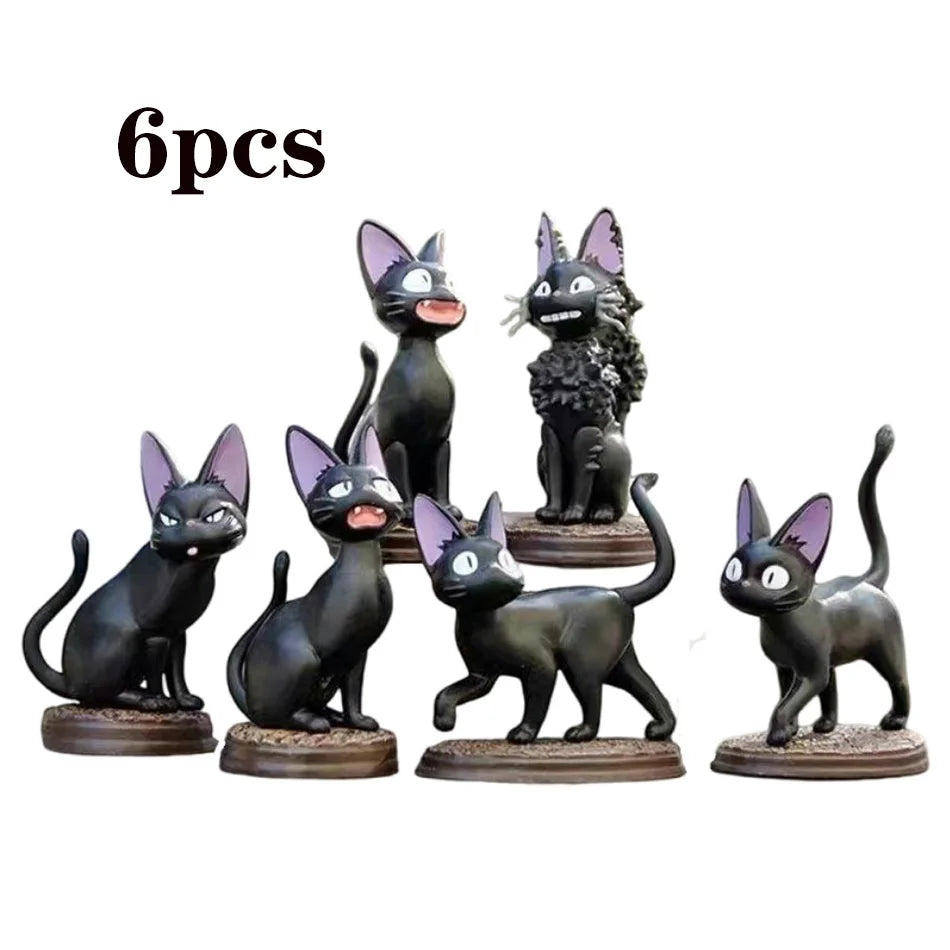 Studio Ghibli Kiki's Delivery Service Jiji Black Cat Figure Set - 6pcs PVC Mini Collectible Cats