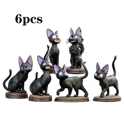 Studio Ghibli Kiki's Delivery Service Jiji Black Cat Figure Set - 6pcs PVC Mini Collectible Cats