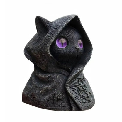 Gothic Hooded Cloak Cat Sculpture – Mystical 3D Printed Cat Statue Home Decor