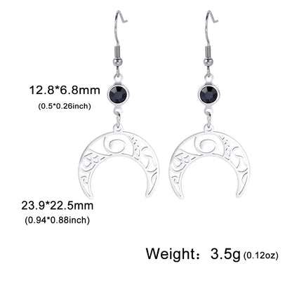 Goth Moon Phase Pentagram Earrings - Stainless Steel Witchy Dangle Jewelry